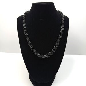 Twisted Rope Cluster Necklace Black Glass Seed Bead Fashion Jewelry 10 in L
